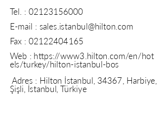Hilton Istanbul Bosphorus iletiim bilgileri